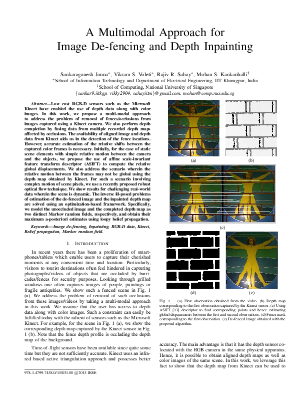 (PDF) A Multimodal Approach for Image De-fencing and Depth Inpainting