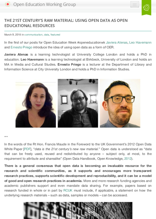 (PDF) The 21st Century’s Raw Material: Using Open Data as Open ...