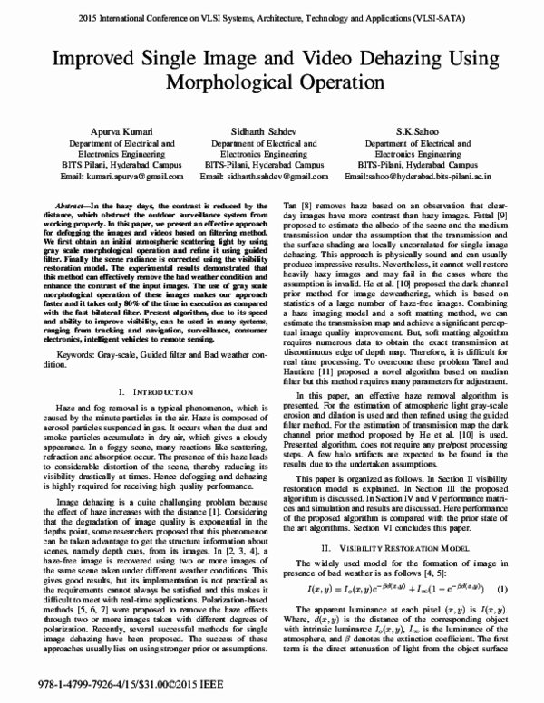 (PDF) Improved Single Image and Video Dehazing Using morphological ...