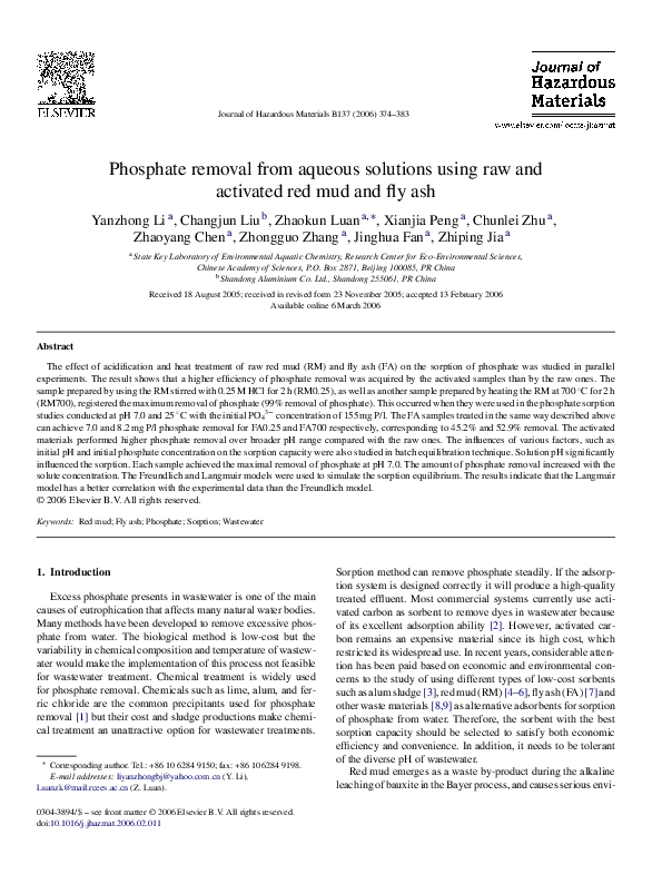 (PDF) Phosphate removal from aqueous solutions using raw and activated ...