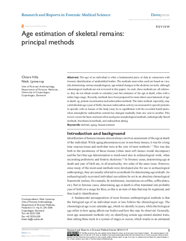 (PDF) Age estimation of skeletal remains: principal methods