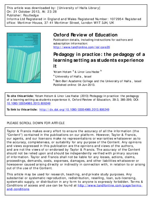 (PDF) Pedagogy in practice: the pedagogy of a learning setting as ...