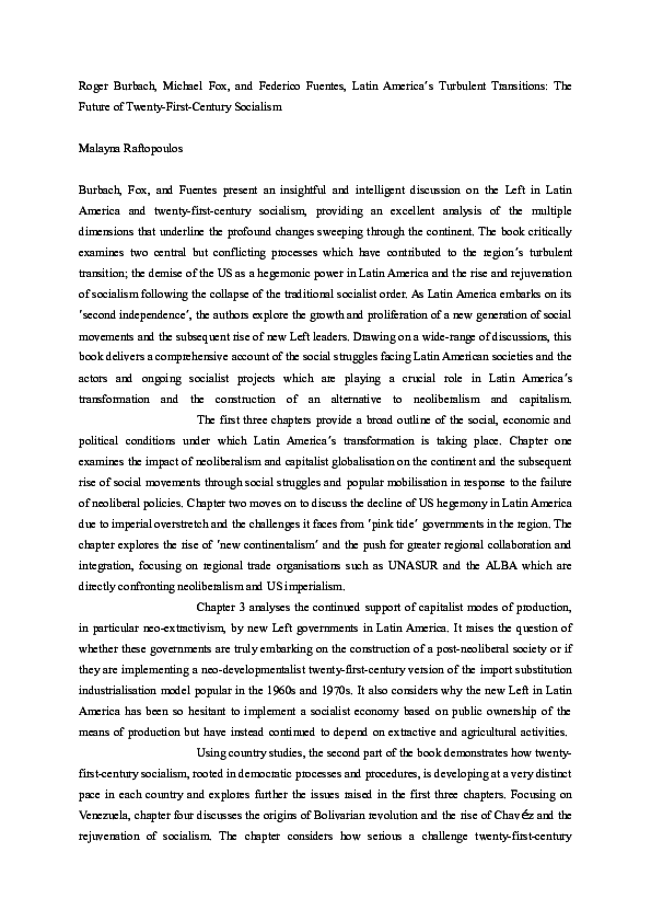 Latin Americas Turbulent Transitions: The Future of Twenty-First Century Socialism