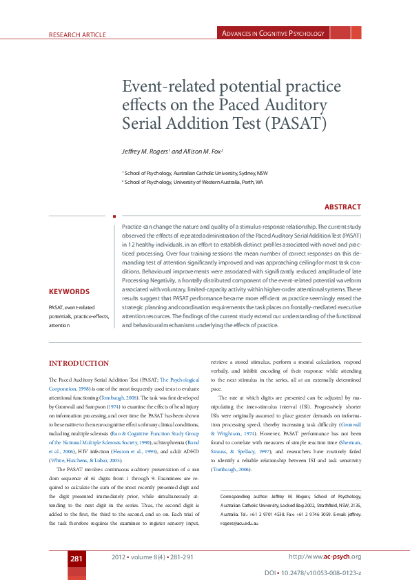 (PDF) Event-related potential practice effects on the Paced Auditory ...