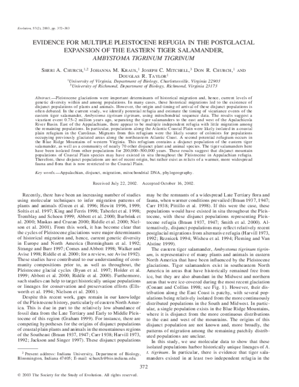 (PDF) EVIDENCE FOR MULTIPLE PLEISTOCENE REFUGIA IN THE POSTGLACIAL