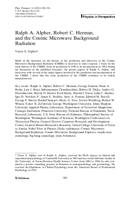(PDF) Ralph A. Alpher, Robert C. Herman, and the Prediction of the ...