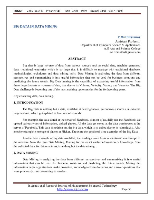 (PDF) BIG DATA IN DATA MINING