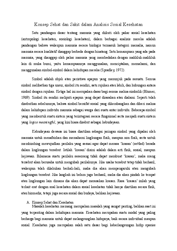 Doc Konsep Sehat Dan Sakit Dalam Analisis Sosial Kesehatan Muamar Baharain Academia Edu