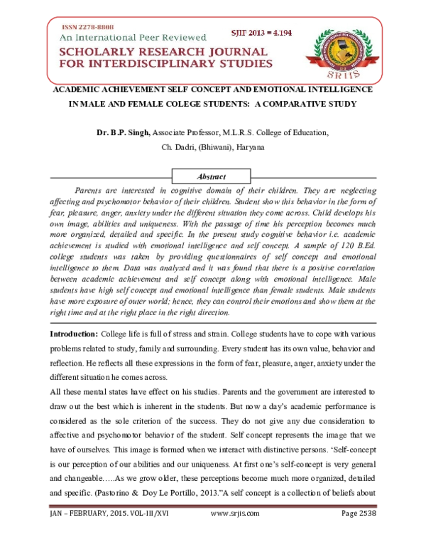 (PDF) ACADEMIC ACHIEVEMENT SELF CONCEPT AND EMOTIONAL INTELLIGENCE IN ...