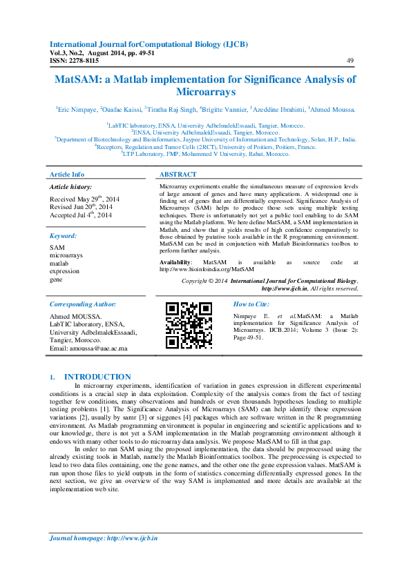 PDF) MatSAM: a Matlab implementation for Significance Analysis of 