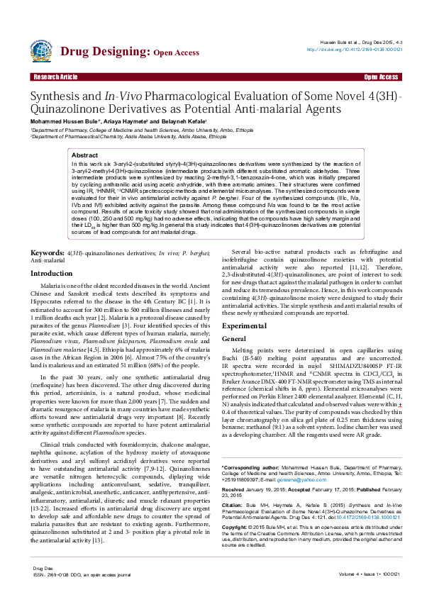 (PDF) Synthesis and In-Vivo Pharmacological Evaluation of Some Novel 4 ...