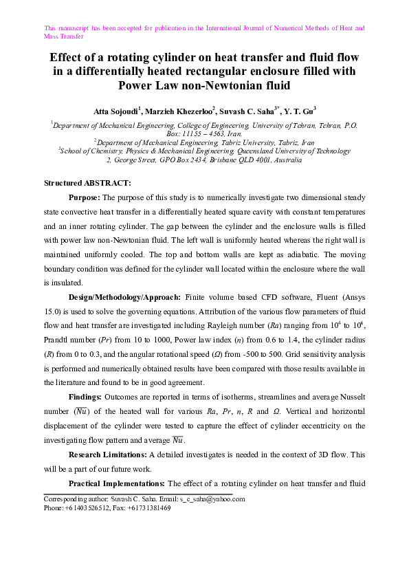 (PDF) Effect of a rotating cylinder on heat transfer and fluid flow in ...