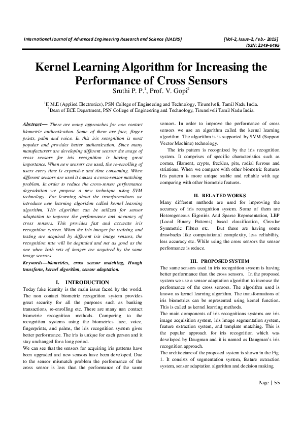 Kernel Learning Algorithm for Increasing the Performance of Cross Sensors