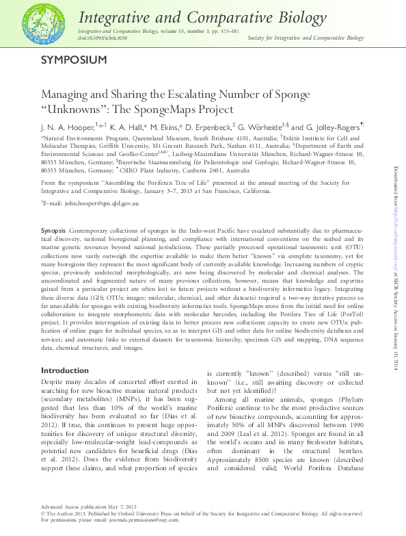 (PDF) Managing and Sharing the Escalating Number of Sponge ‘‘Unknowns ...