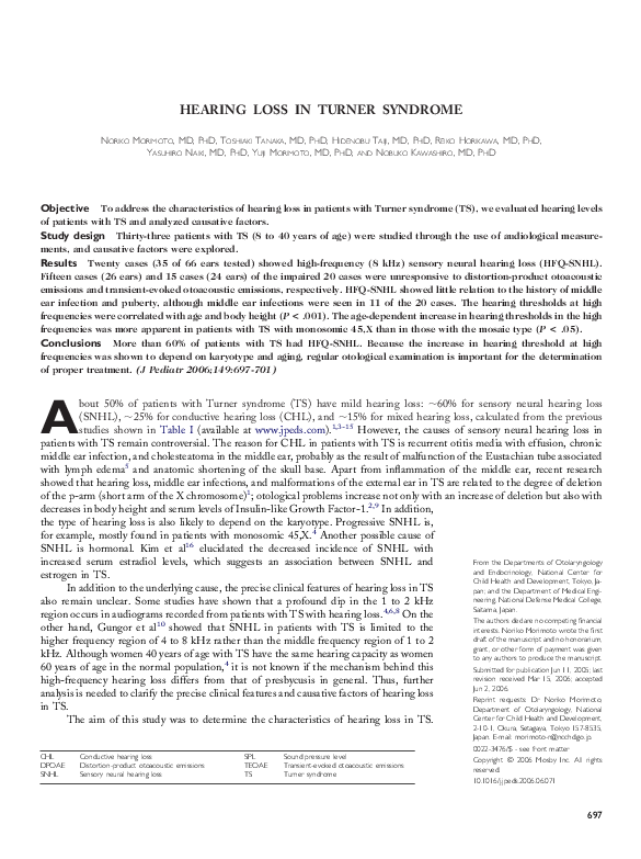 (PDF) HEARING LOSS IN TURNER SYNDROME Adriana Baza Academia.edu