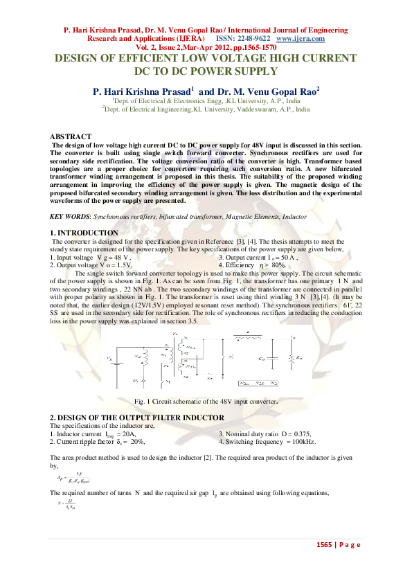 (PDF) DESIGN OF EFFICIENT LOW VOLTAGE HIGH CURRENT DC TO DC POWER
