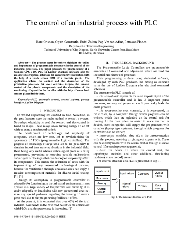 (PDF) The control of an industrial process with PLC Barz Cristian