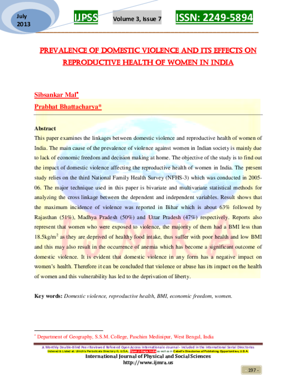 (PDF) Prevalence of domestic violence and its effects on reproductive ...