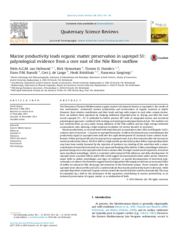 (PDF) Marine productivity leads organic matter preservation in sapropel ...