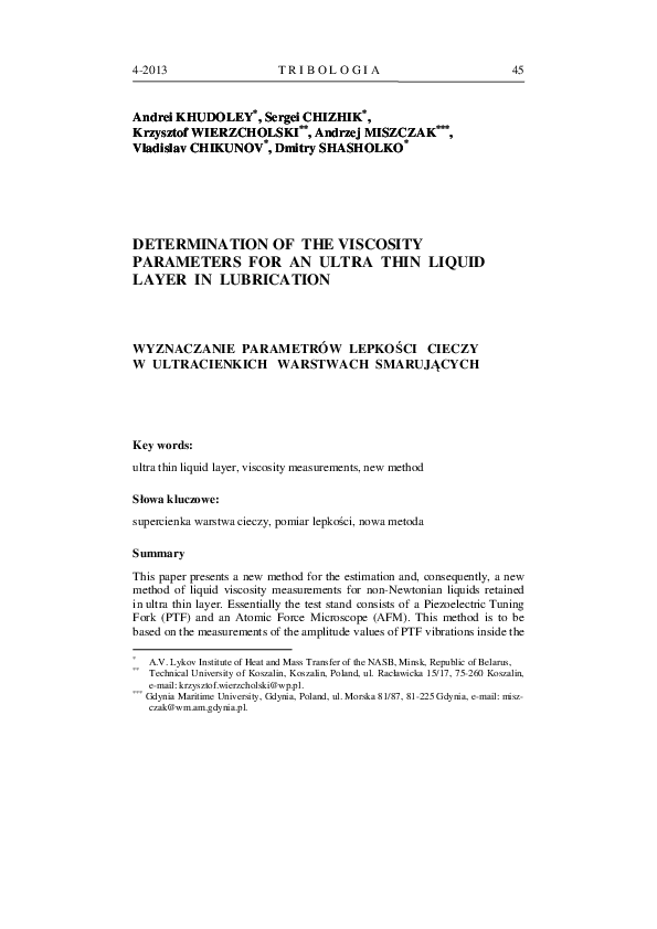 (PDF) Determination of the viscosity parameters for an ultra thin ...