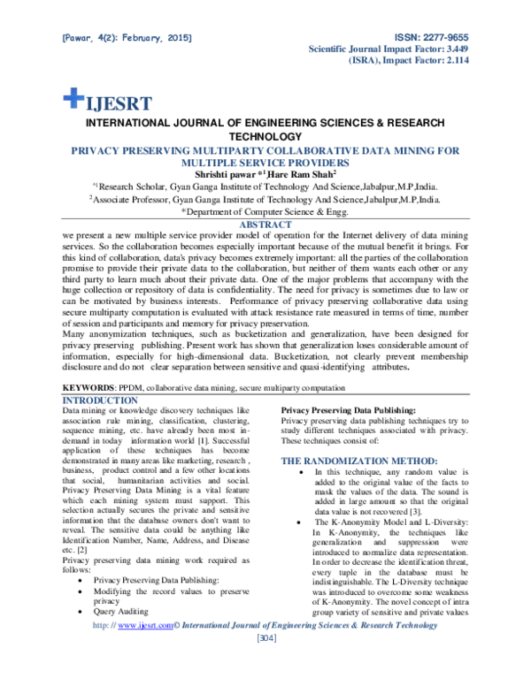 (PDF) PRIVACY PRESERVING MULTIPARTY COLLABORATIVE DATA MINING FOR ...