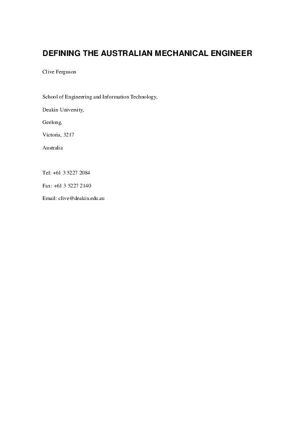 AUSTRALIAN MECHANICAL ENGINEER intelligence overview