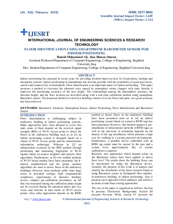 (PDF) FLOOR IDENTIFICATION USING SMARTPHONE BAROMETER SENSOR FOR INDOOR