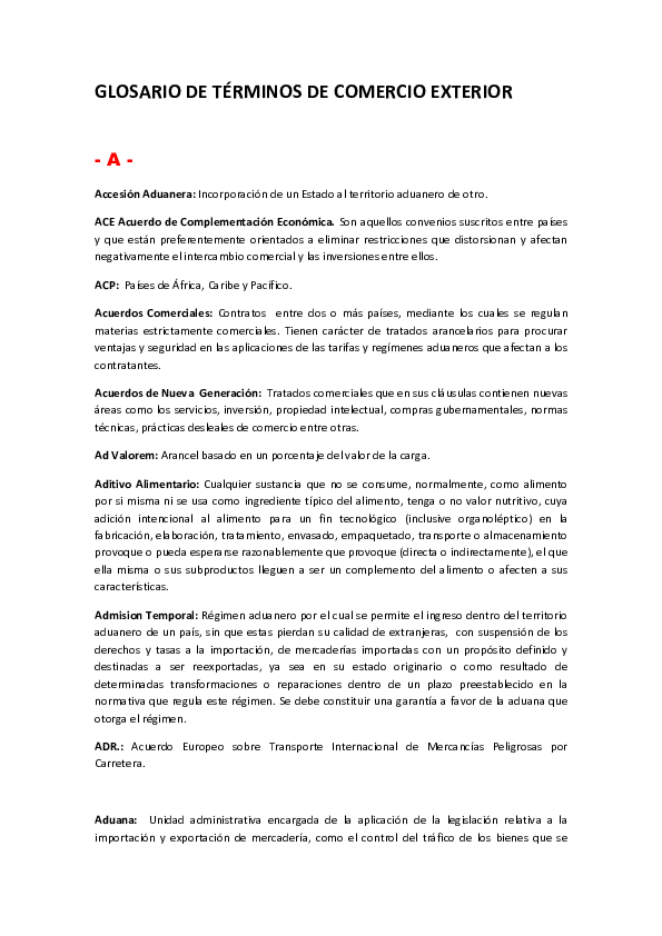 (PDF) GLOSARIO DE TÉRMINOS DE COMERCIO EXTERIOR A