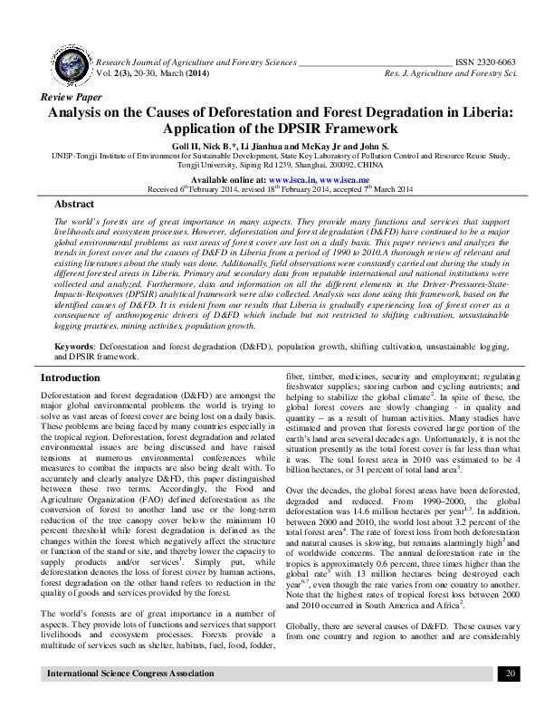 Analysis on the Causes of Deforestation and Forest Degradation in ...