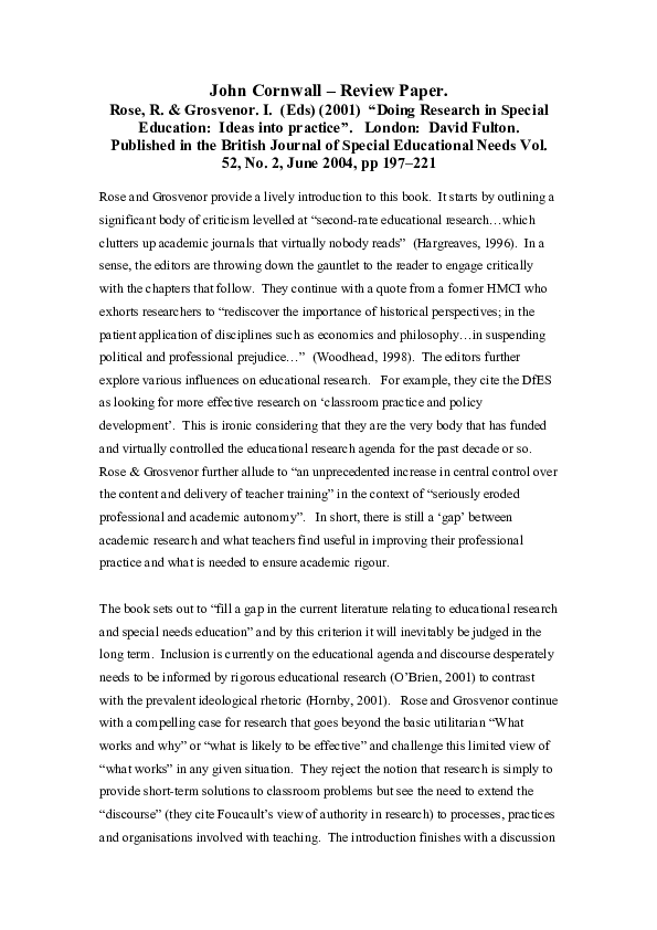 (PDF) Review of "Doing Research in Special Education Ideas into