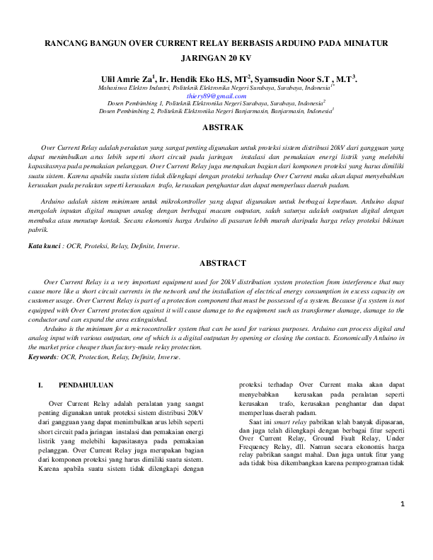 (PDF) RANCANG BANGUN OVER CURRENT RELAY BERBASIS ARDUINO