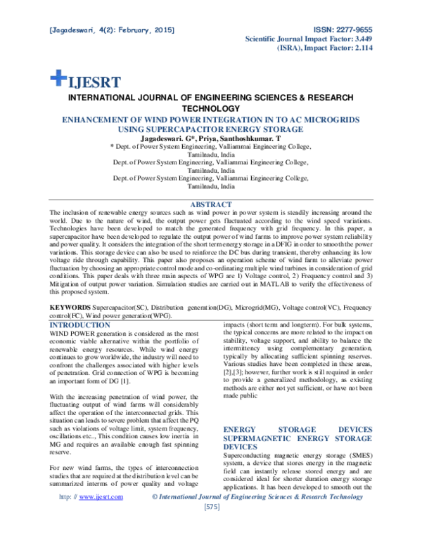 (PDF) ENHANCEMENT OF WIND POWER INTEGRATION IN TO AC MICROGRIDS USING