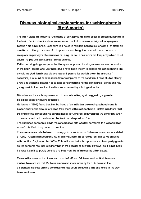 (DOC) Discuss biological explanations for schizophrenia (8+16 marks) Matt Hooper Academia.edu
