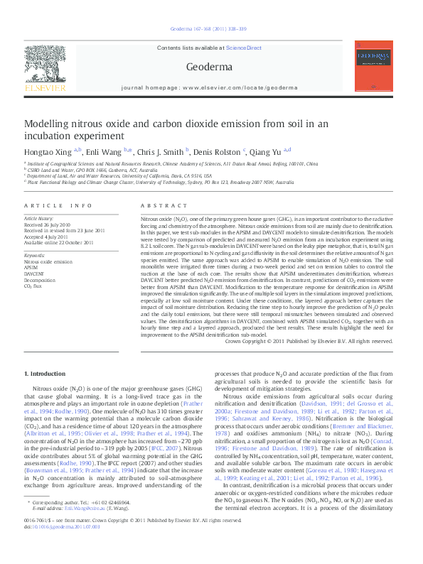 (PDF) Modelling nitrous oxide and carbon dioxide emission from soil in ...
