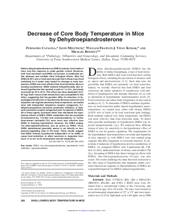 (PDF) Decrease of Core Body Temperature in Mice by Dehydroepiandrosterone