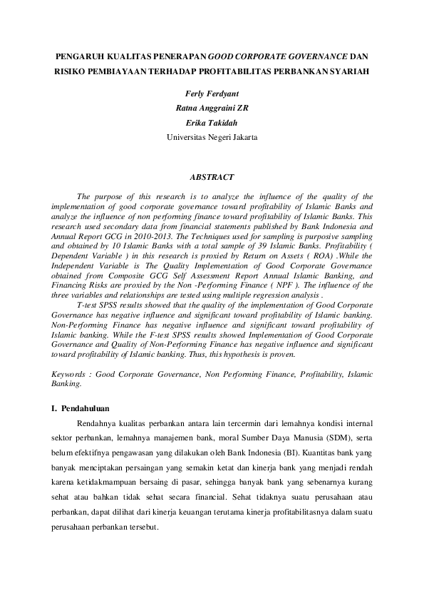 (PDF) PENGARUH KUALITAS PENERAPAN GOOD CORPORATE (PDF) PENGARUH KUALITAS PENERAPAN GOOD CORPORATE