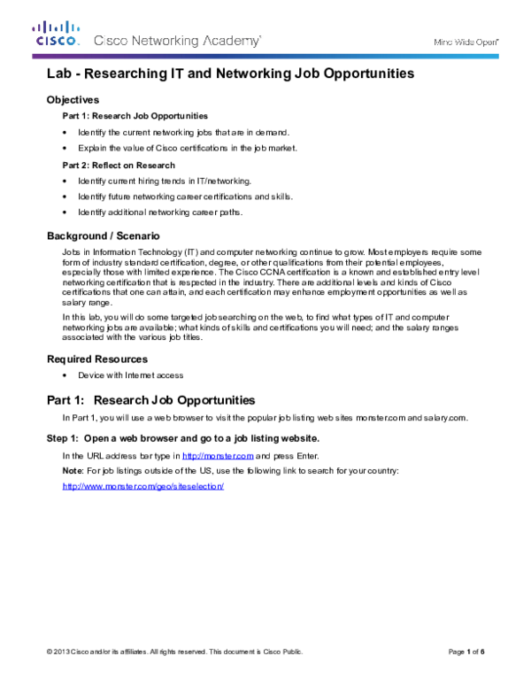 (DOC) Lab Researching IT and Networking Job Opportunities ticha