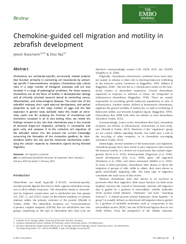 (PDF) Chemokine-guided cell migration and motility in zebrafish ...
