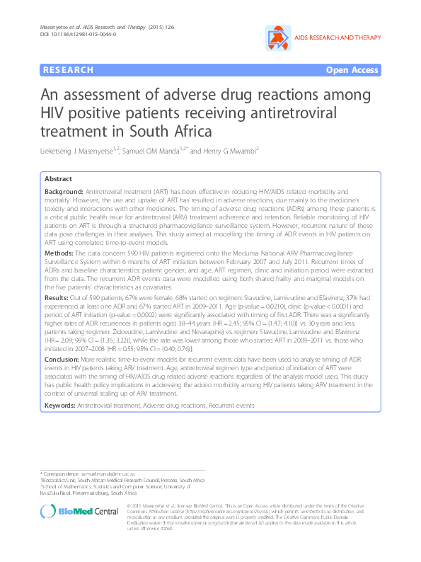 (PDF) An assessment of adverse drug reactions among HIV positive ...