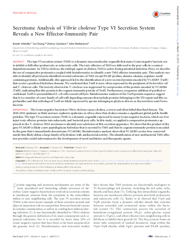 (PDF) Secretome Analysis of Vibrio cholerae Type VI Secretion System ...