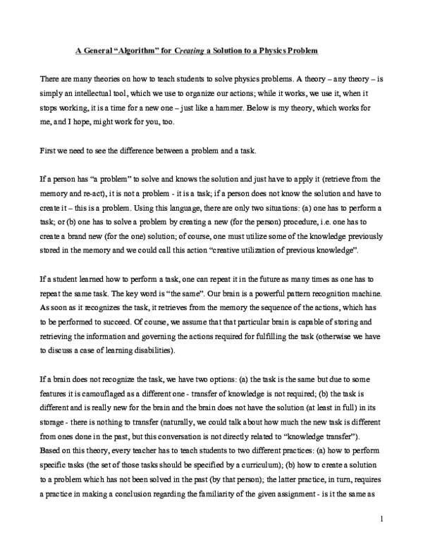 (PDF) A General “Algorithm” for Creating a Solution to a Physics Problem