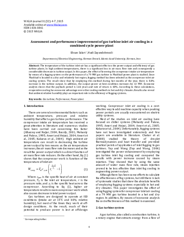 (PDF) Assessment and performance improvement of gas turbine inlet air ...