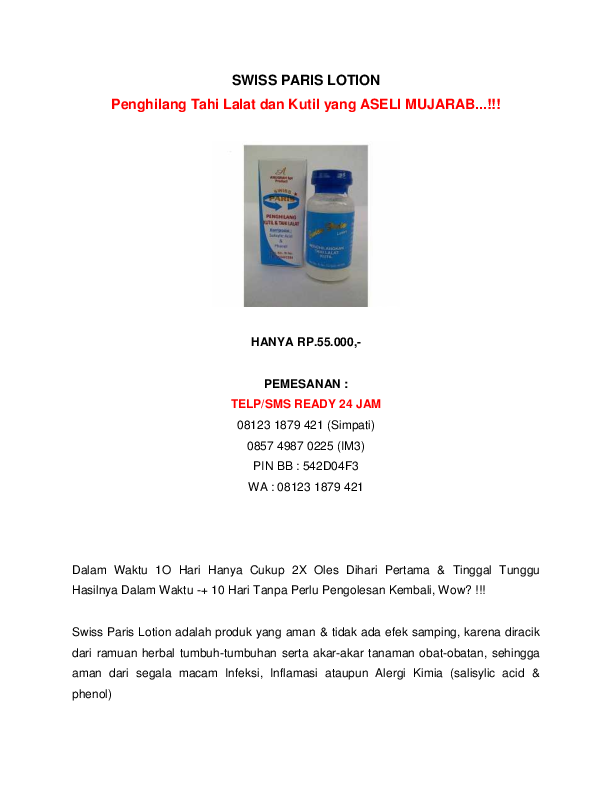 (PDF) 081231879421, SWISS PARIS LOTION REVIEW, CARA MENGHILANGKAN TAHI