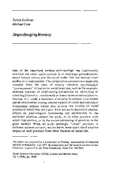 (PDF) Unpackaging literacy