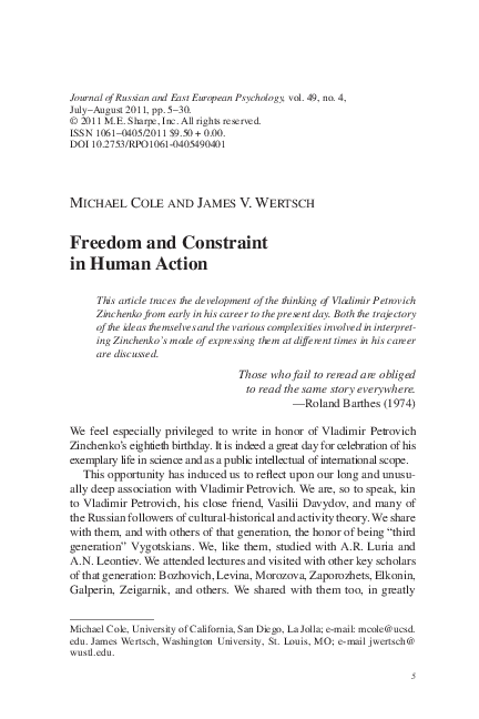 (PDF) Freedom and Constraint in Human Activity