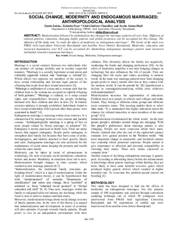(PDF) SOCIAL CHANGE, MODERNITY AND ENDOGAMOUS MARRIAGES ANTHROPOLOGICAL ...