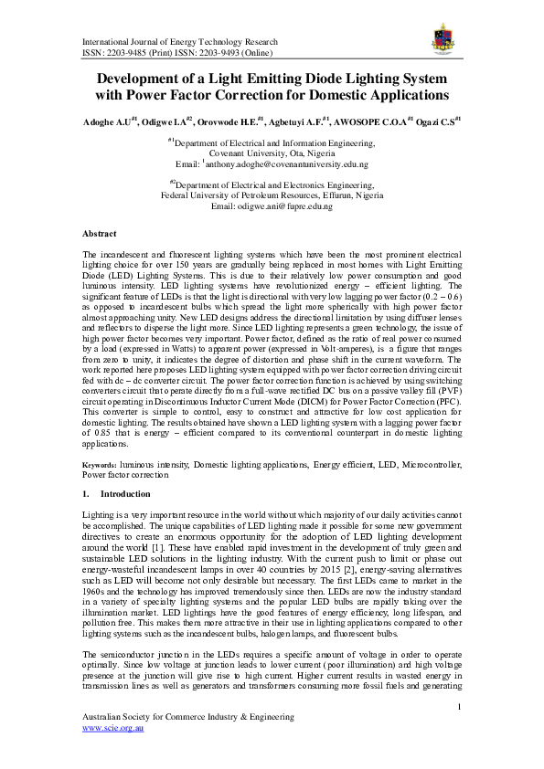 (PDF) Development of a Light Emitting Diode Lighting System with Power ...