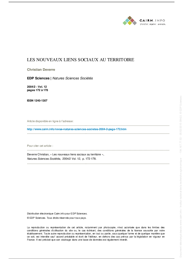 (PDF) Les nouveaux liens sociaux au territoire