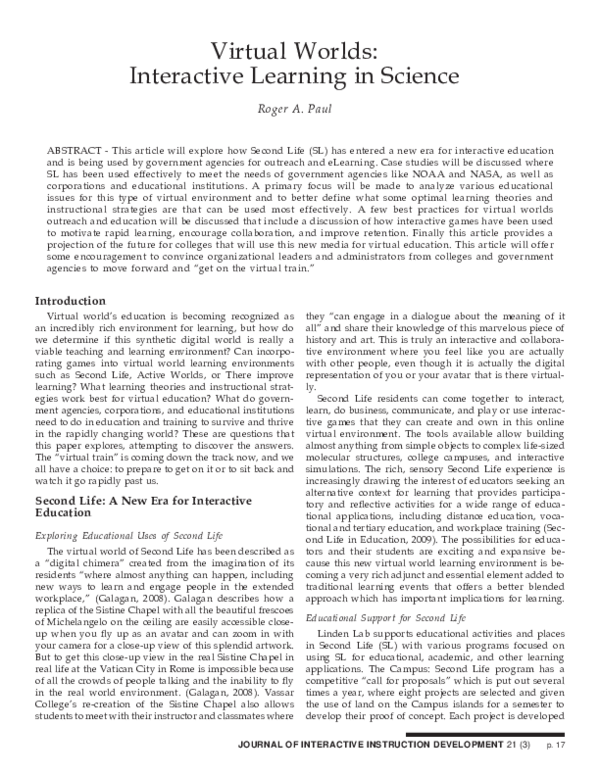 (PDF) Virtual Worlds: Interactive Learning in Science
