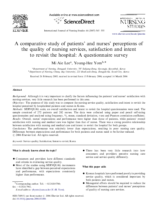 (PDF) A comparative study of patients' and nurses' perceptions of the ...